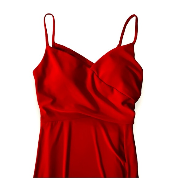 Morgan & Co Asym Bodycon Jersey Sheath Red Dress Size 12 Criss Cross Back - Picture 6 of 8